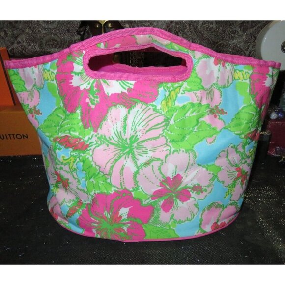 Lilly Pulitzer Pink & Green Floral Insulated Beverage Bucket Tote Bag - Picture 2 of 9